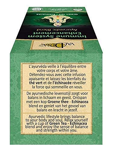 Valdena Bio Ayurvedic Blend Organic Green Tea with Echinacea, Less Caffeine, Anti-Inflammatory and rich in Antioxidant (3 packs, total of 60 individually wrapped tea bags) Non GMO