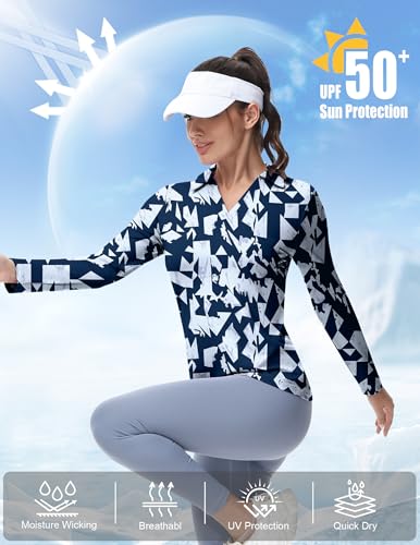 GGOV Women's Golf Polo Shirts Long Sleeve Workout Tops V Neck UPF 50+ Sun Protection Quick Dry Lightweight Active Shirts