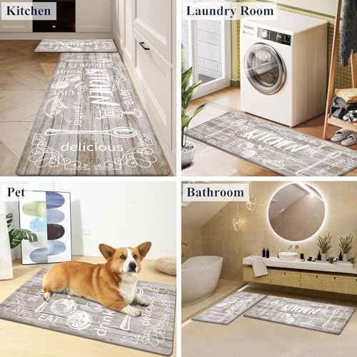 HEBE Anti Fatigue Kitchen Rug Set of 2 Non Slip Cushioned Kitchen Mats for Floor Waterproof Comfort Kitchen Rugs and Mats Farmhouse Chef Mats Floor Carpet for Sink,Laundry Room