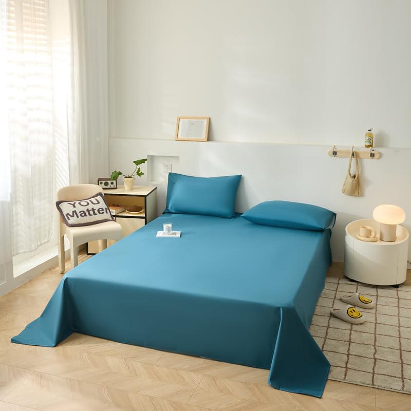 Waterproof Bed Sheet Flat Sheets Lightweight, Mattress Protector Sheet for Bed Couch (Blue, Queen)