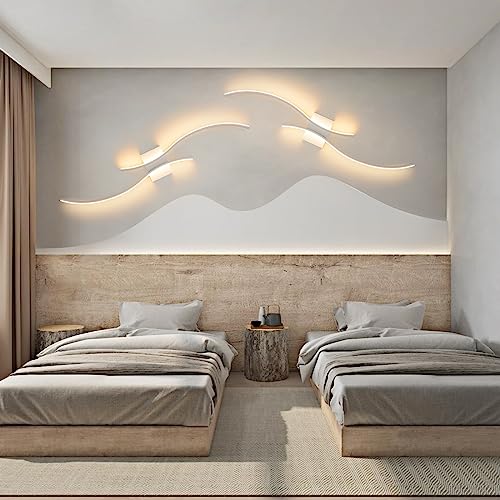 CANEOE Modern Wall Sconce, White Long Strip Led Wall Light Fixtures, 39inch Wave Design Indoor Wall Lamp for Living Room Bedroom Porch Hallway Bathroom Vanity Light (Warm White, 3000K)