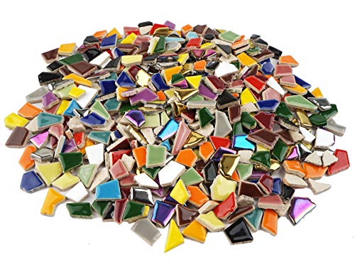Lanyani Vibrant Broken Ceramic Tiles for Crafts Mosaics,Irregular Polished China Tile Scraps Stained Glass Pieces, Mixed Colors- 2Pounds/0.97 Square Foot