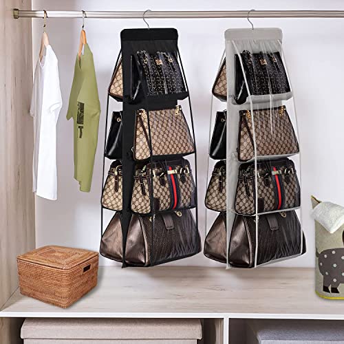 Lirex Handbag Hanging Organizer, 8 Pocket Purse Storage Hanger Oxford Cloth Closet for Family Closet Bedroom, Foldable and Universal Fit (Black)