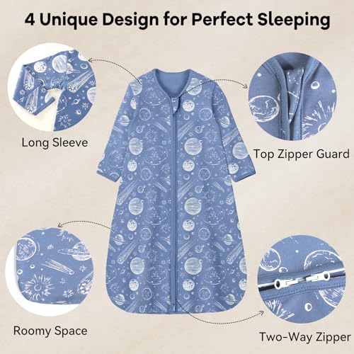 Unnivoll Baby Sleep Sack 0-6 Months 100% Cotton Long Sleeve Wearable Blanket Baby Sleep Bag with 2-Way Zipper 2 Pack 0.5 Tog Sleeping Sack for Newborn Infant