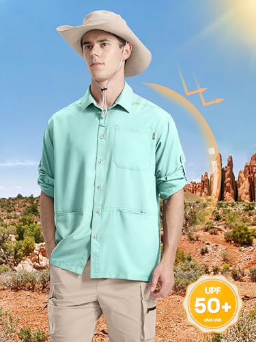 Men's Fishing Shirts Long Sleeve Sun Protection UPF 50+ SPF Lightweight Cool Shirt Button Down Shirts for Hiking Travel Arona S