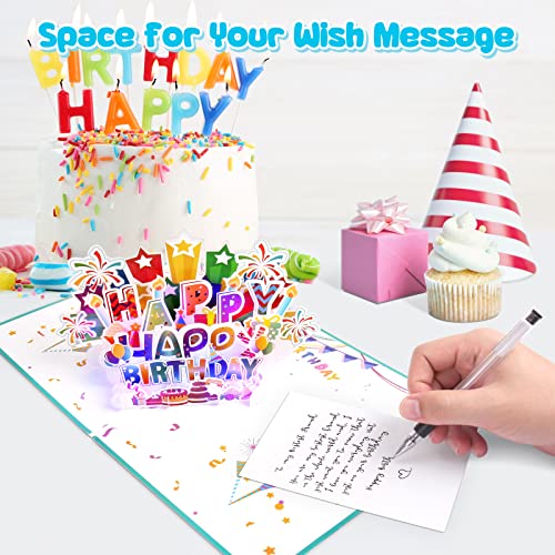 INPHER Large Birthday Card, 3D Pop up Light and Music Happy Birthday Card, Musical Birthday Gift Greeting Card for Men, Women, Kids