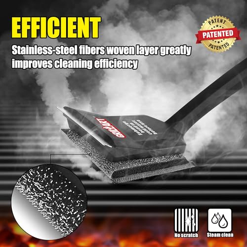 GRILLART Grill Brush Bristle Free, SteamWizards [Ultra Safe & Efficient] Grill Cleaner Brush with 1 Replacement Head, for Cast Iron and Stainless Steel Grates, BBQ Grill Brush for Outdoor Grill