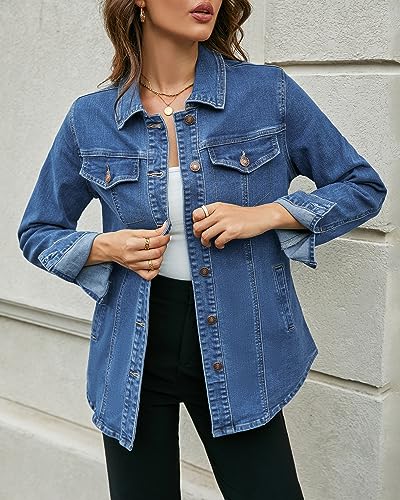 luvamia Women'S Jean Jacket Denim Outfit For Women Black Button Down Shirt Women Shackets For Women Fall Outfits For Women Denim Long Denim Jackets Size 3X-Large Size 24 26