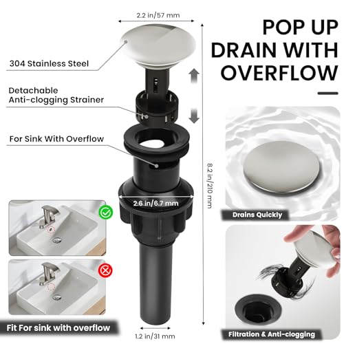 M OUDEMEI Two Handles Waterfall Bathroom Faucet, 4 Inch Centerset Sink Faucet, 2 or 3 Holes Bathroom Sink Faucet, Stainless Steel Lavatory Vanity Faucet with Pop Up Drain (Brushed Gold)