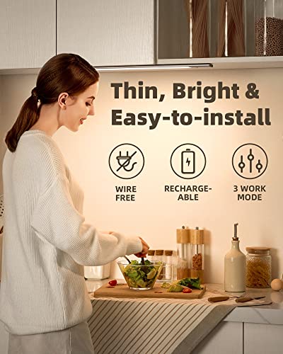 EZVALO Under Cabinet Lighting, 2200mAh Detachable Battery, 76 LED Dimmable Closet Lights, 3 Color Temps, Wireless Motion Sensor Light for Stairway, Kitchen, Wardrobe