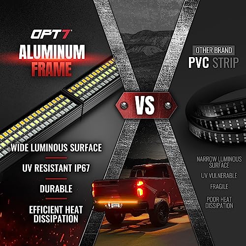 OPT7 48" Redline Parlux Triple Row LED Tailgate Light Bar w/Sequential Amber Turn Signal - Weatherproof Rigid Aluminum Light Strip for Colorado Frontier Ranger - Full Function Reverse Brake Running