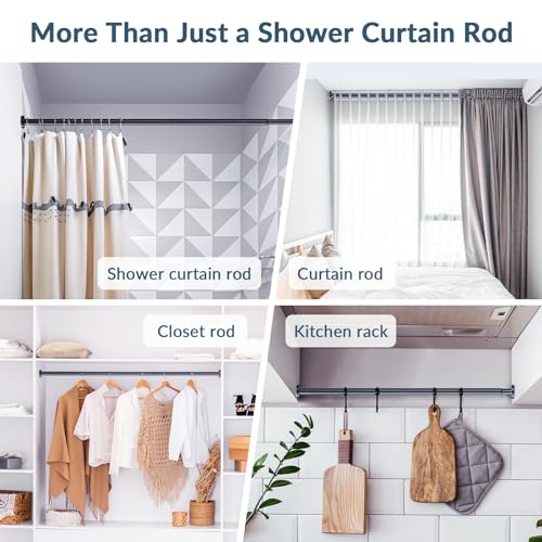 AmazerBath Spring Tension Shower Curtain Rod, 31-46.5 Inches Heavy Duty Shower Curtain Rod Rust Proof Bathroom Curtain Rod, Adjustable Shower Curtain Rod No Drill Easy Segmented Installation, Black