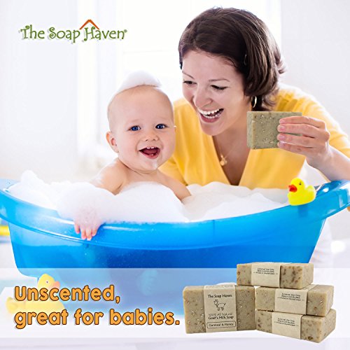 Oatmeal Soap - 4 Oatmeal & Honey Goat Milk Soap Bars. All Natural, Unscented Soap, SLS Free, NO Parabens, Handmade in USA.