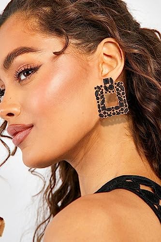 Black Vintage Rhinestone Square Statement Earrings Sparkly Geometric Crystal Drop Dangle Earrings Fashion Jewelry Gift for Women