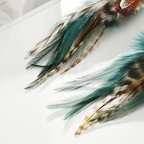 lureme Bohemian Style Multicolor Pheasant Feathers Dangle Earrings Large Feather Drop Earrings(er006405-1)