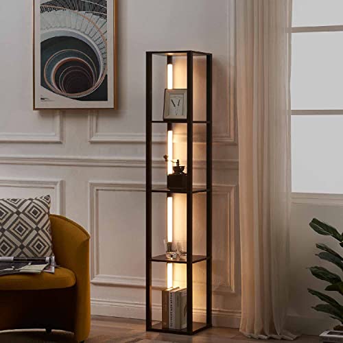 FENLO Fancy - LED Display Shelf with Dimmable Lights, LED Shelf Floor Lamps for Living Room, Sturdy Corner Shelf Curio Cabinet Display, Tall Floor Lamps with Shelves