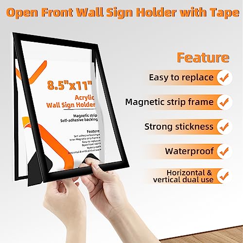 PUJIANG 3Pack Acrylic Sign Holder 8.5x11 Wall Mount,Clear Wall Sign Holder with Tape,Horizontal & Vertical Display,Plastic Sign Holder for Wall Door Glass Window Fridge-No Drilling