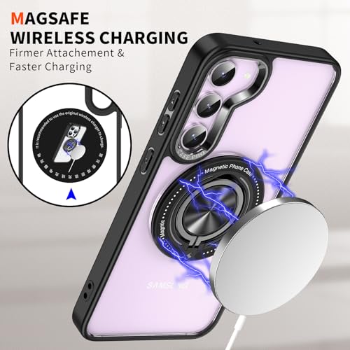 Asuwish Phone Case for Samsung Galaxy S23 Plus S23+ 5G Clear Cell Cover with Tempered Glass Screen Protector and Slim Magnetic Ring Holder Stand S23plus 23S + S 23 23+ SM-S916U 6.6 inch Women Men Pink