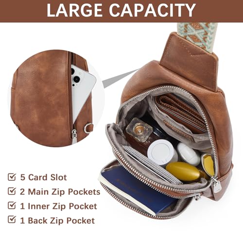 BOSTANTEN Sling Bag for Women Crossbody Purse Cross body Bag Leather Chest Bag with Removable Guitar Strap, Brown