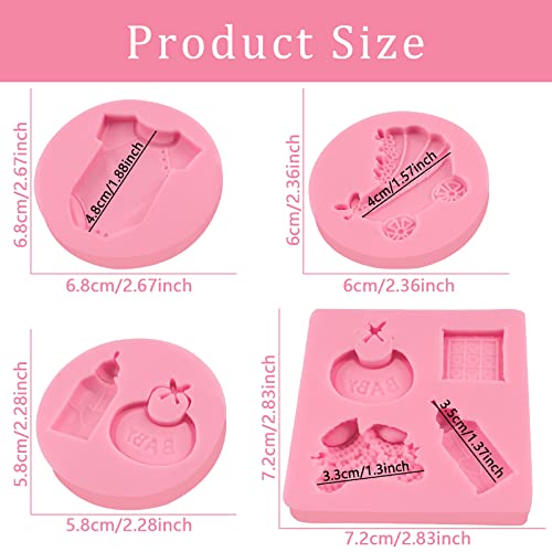 Baby Showers Fondant Molds 4pcs, Baby Stroller Cake Decorating Silicone Molds Kitchen Baking Tools for Chocolate Candy, Bread, Cookies, Mousse, Soap, Epoxy, Clay, Candles