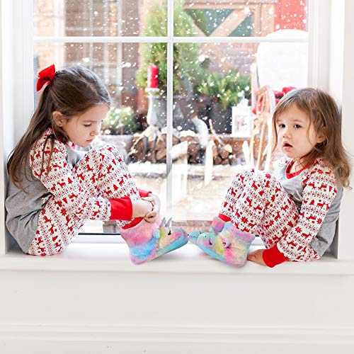 Girls Kids Unicorn Slippers Booties Home House Slippers Boots Toddler Cute Plush Fleece Warm Cartoon Indoor Outdoor Slip on Fluffy Booties Rainbow Shoes for Boys Girls Pink (12-13) 13-14 Little Kid