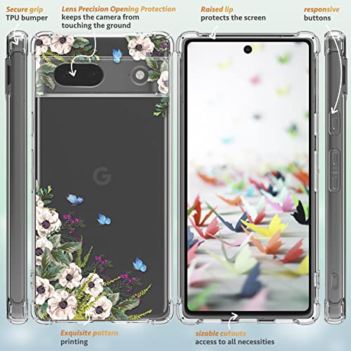 Dcwunk for Google Pixel 8 case with Screen Protector,Lens Protection for Cameras,Soft Shockproof Clear Floral Phone Protective Cover for Women,Flower Pattern Design 6.17"