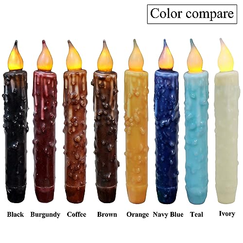 CVHOMEDECO. Real Wax Hand Dipped Battery Operated LED Timer Taper Candles Country Primitive Flameless Lights Décor, 6-3/4 Inch, Brown, 3 PCS in a Package