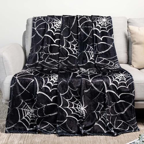 Artlunar Spider Web Throw Blanket Gothic Black Blanket Skeleton Blanket Witch Blanket for Skull Bedding Goth Bedding Haunted Mansion Couch Sofa Bed Chair Use, (Spider Web 50x60 Inch)