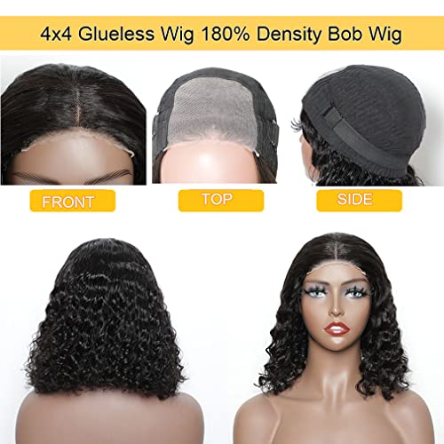 Domiso Wear and Go Glueless Wigs Deep Wave Bob Human Hair Lace Wigs Pre Cut No Glue for Black Women Pre Plucked Hairline 12 Inch