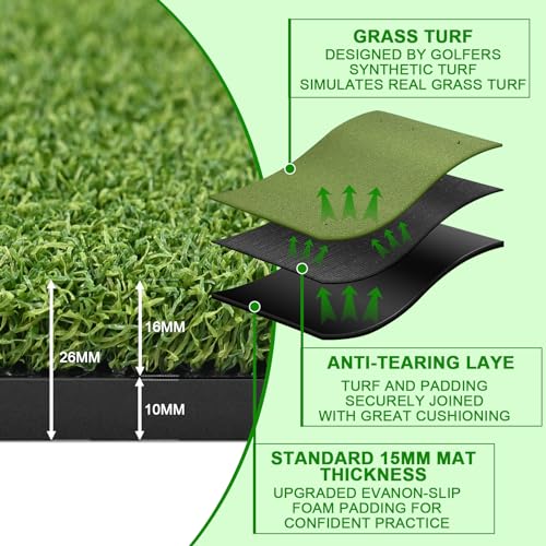 NBMICSO Golf Hitting Mat,5x4ft Premium Artificial Golf Turf Mat for Outdoor & Indoor Practice with 10 Golf Balls, 9 Golf Tees - Gifts for Men/Golf Lovers/Beginner