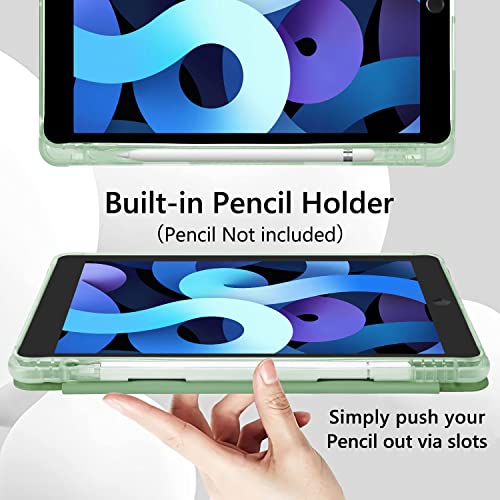 QISHANG Blue Flower Compatible with iPad Mini 4/ Mini 5 Case, Pencil Holder & Clear Transparent Soft TPU Back & Trifold Smart Pad Cover for iPad Mini 4/5 [Support Pencil Wireless Charging]-Green