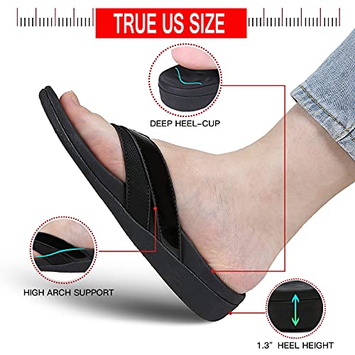 Sounity Ladide Arch Support Open Toe Sandals for House, Summer Dress Flip FLops with Cushion Memory Foam, Comfortable Walking Sandals for Plantar Fasciitis Flat Feet Pain Black Size6