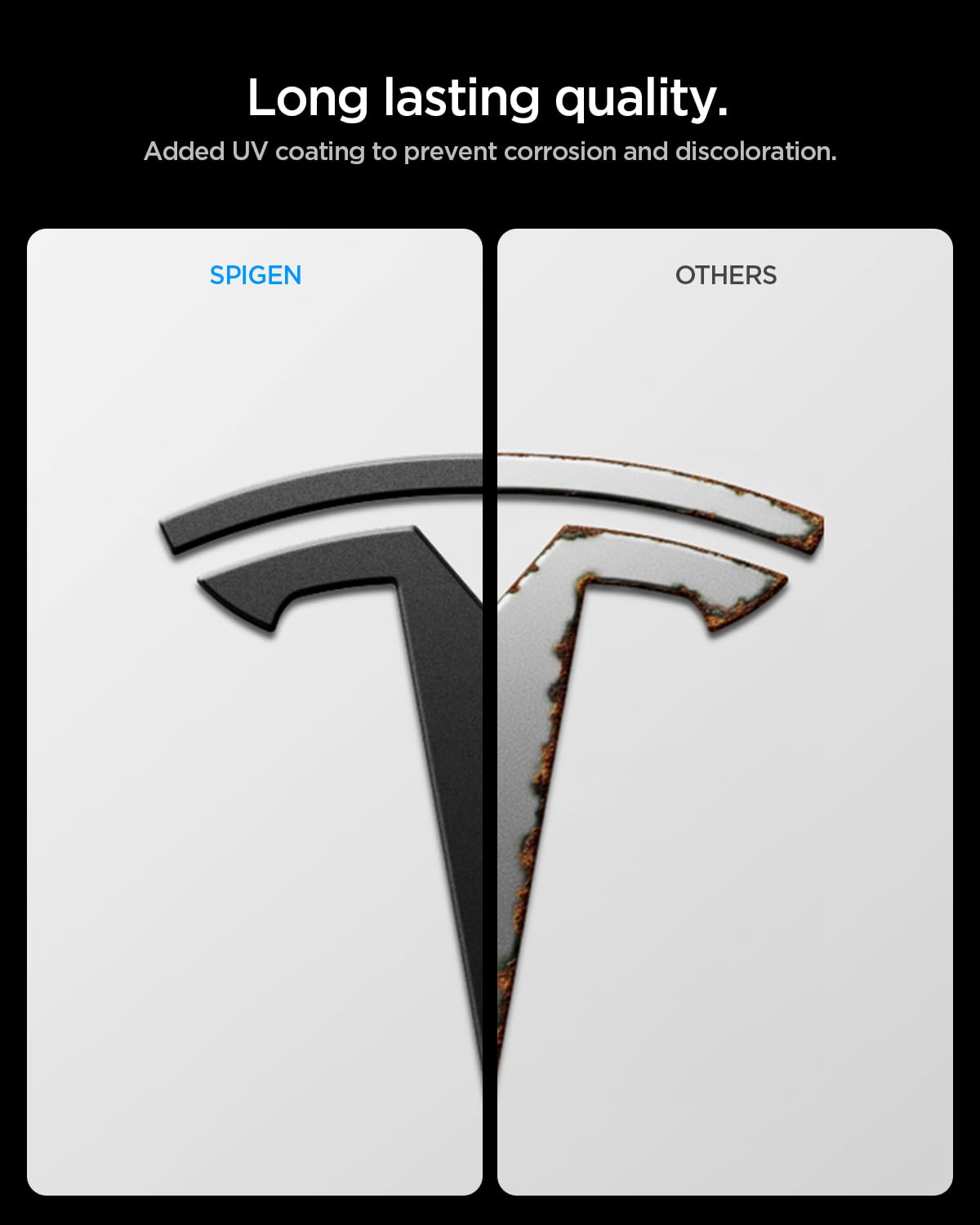 Spigen Front Emblem Badge Hood Ornament (Car Wash Safe, Ultra-Strong Adhesion Logo) Designed for 2025, 2026 Tesla Model Y Premium & Performance