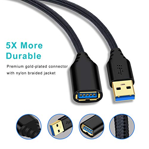 Besgoods USB 3.0 Extension Cable, 4Pack [6ft] USB A Male to Female Braided Extender Cord 5Gbps Fast Data Transfer for Hard Drive, Keyboard, Mouse, Webcam, USB Flash Drive, Printer - Black