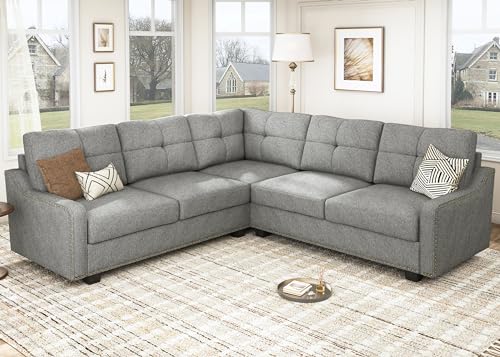 HONBAY Convertible Sectional Sofa L Shaped Couch for Small Apartment Reversible Sectional Couch for Living Room,Dark Grey