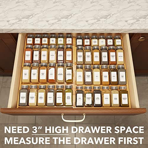 SpaceAid Bamboo Spice Drawer Organizer, (Need 3" Deep Drawer) Expandable 4 Tier Spices Rack for Cabinet, Kitchen Seasoning Storage Insert (Jars Not Included, From 12" to 23" Wide)