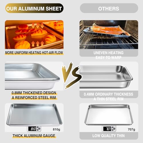 Commercial Quality Baking Sheet Pan Set, Natural Aluminum Cookie Sheet, Umite Chef Warp Resistant Nonstick Baker's Half Sheet Pan, Large Thick Cookie Tray Pans for Baking, Roasting(2 Pack, 18X13Inch)