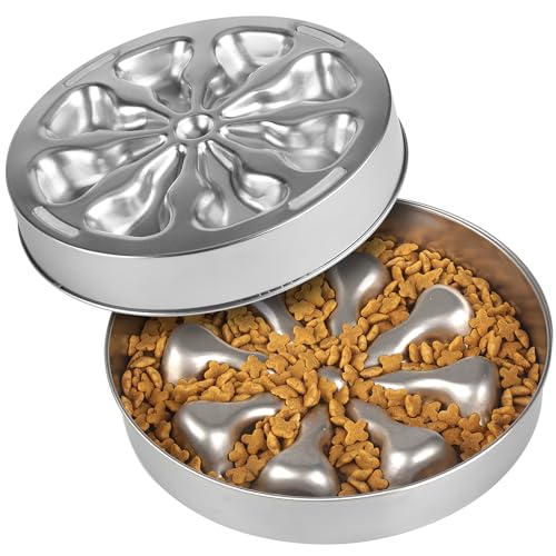 Oiwliur Slow Feeder Dog Bowls - Stainless Steel Non-Slip Metal Slow Feeding Bowl Suitable for Dry, Wet, or Raw Food, 5 Cups Large Capacity Dog Bowl, Double-Sided Design Ideal for All Dog Sizes