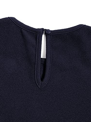 WDIRARA Women's Floral Lace Panel Long Mesh Sleeve Round Neck Keyhole Back Formal Flared A Line Short Dress Navy Blue 8Y