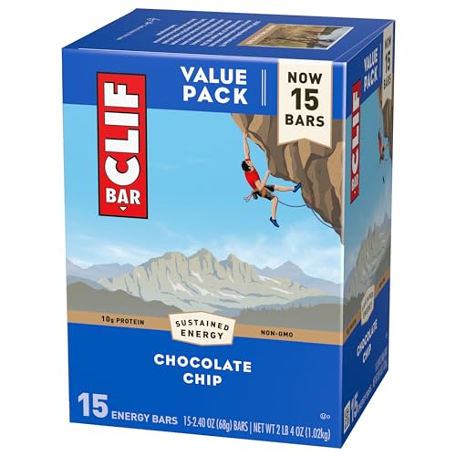 CLIF BAR - Chocolate Chip - Made with Organic Oats - Energy Bars - Non-GMO - Plant Based Protein Bars (15 Pack)