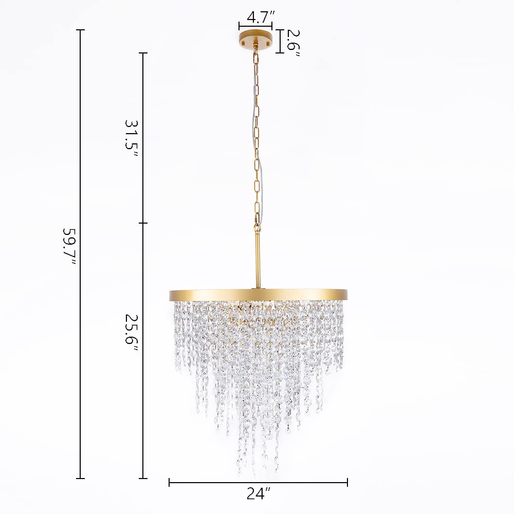 Wellmet Gold Crystal Chandelier 24 inch, 3-Tier Modern Round K9 Crystals Light Fixtures for Dining Room, Contemporary Pendant Light Fixture Kitchen Island, Living Room, Bedroom,Foyer