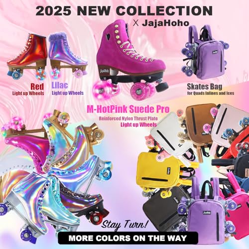 JajaHoho Roller Skates for Women, Holographic High Top PU Leather Rollerskates, Shiny Double-Row Four Pink Glitter Wheels Quad Skates for Girls and Age 8-50 Indoor Outdoor (Size 1, Rose Gold)