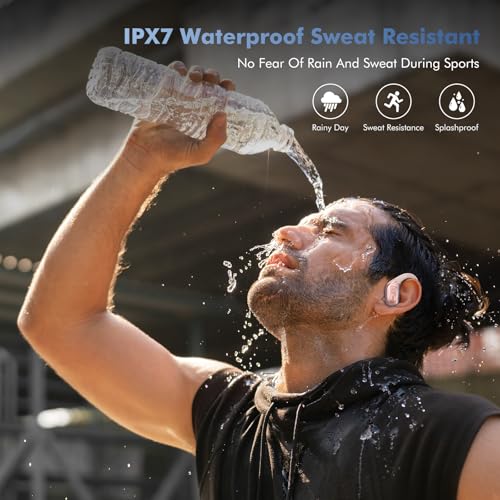 sajawass Wireless Earbuds Sport, 75H Playtime Bluetooth 5.3 Headphones, IP7 Waterproof Bluetooth Headphones for Running, Wireless in Ear Earphones for iOS/Android, Black