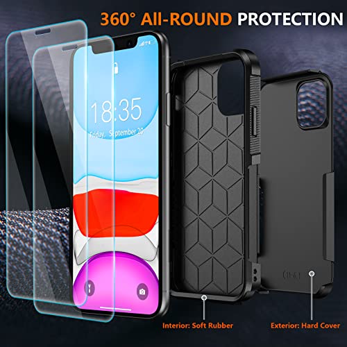 SPIDERCASE Shockproof for iPhone 11 Case,[10 FT Military Grade Drop Protection],with 2 pcs[Tempered Glass Screen Protector+Camera Lens Protector] Heavy Duty Full-Body Protective Phone Case, Black