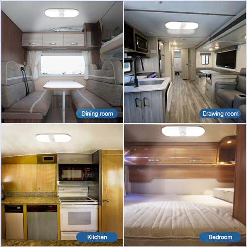 Daweir RV Lights Interior Dimmable 3 Color 12-24V LED RV Ceiling Light Dome Switch for Car/RV/Trailer/Camping/Boat(Warm Cool Natural White) 2Pack