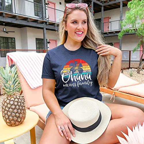 Hawaiian Shirts Women Ohana Means Family Shirt Hawaii Tropical Graphic Tees Summer Beach Tops Vacation Camping Outfits Blue