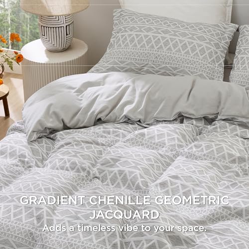 Bedsure Jacquard Duvet Cover - Boho Duvet Cover, Geometric Textured Comforter Cover Set with Chenille and Tufted for All Season