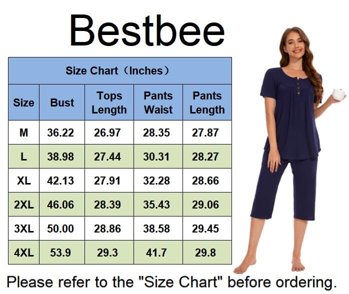 Bestbee Womens Pajama Set Plus Size, 2 Piece Y2K Summer Sleep Set Henley Neck Short Sleeve Capri Pant With Pockets Ladies Pjs Set, 3XL, Mint Green