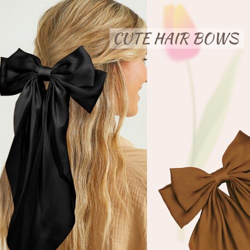 2 Pack Hair Bows for Women, Silky Satin Hair Bows Hair Ribbons Large Bow Hair Clips, Cute Hair Bow Clips Bow Hair Barrettes Hair Accessories for Women Girls