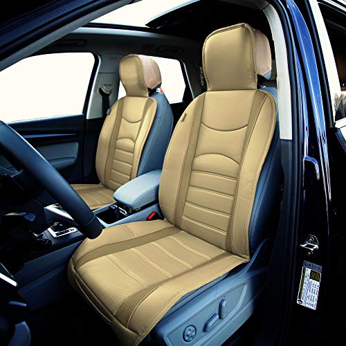 FH Group Front Set Faux Leather Car Seat Cushions for Low Back Seat, Universal Fit, Airbag Compatible Seat Cover for SUV, Sedan, Beige Tan